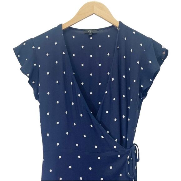 Rails Brenna Wrap Dress Navy & White Polka Dot Flutter Sleeve Mini Dress Size XS - Picture 6 of 13